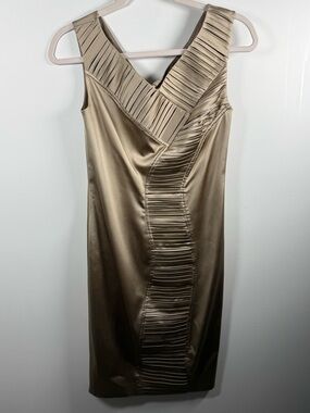 MOSCHINO | Metallic Champagne Satin Pleated Accordion Cocktail Dress
